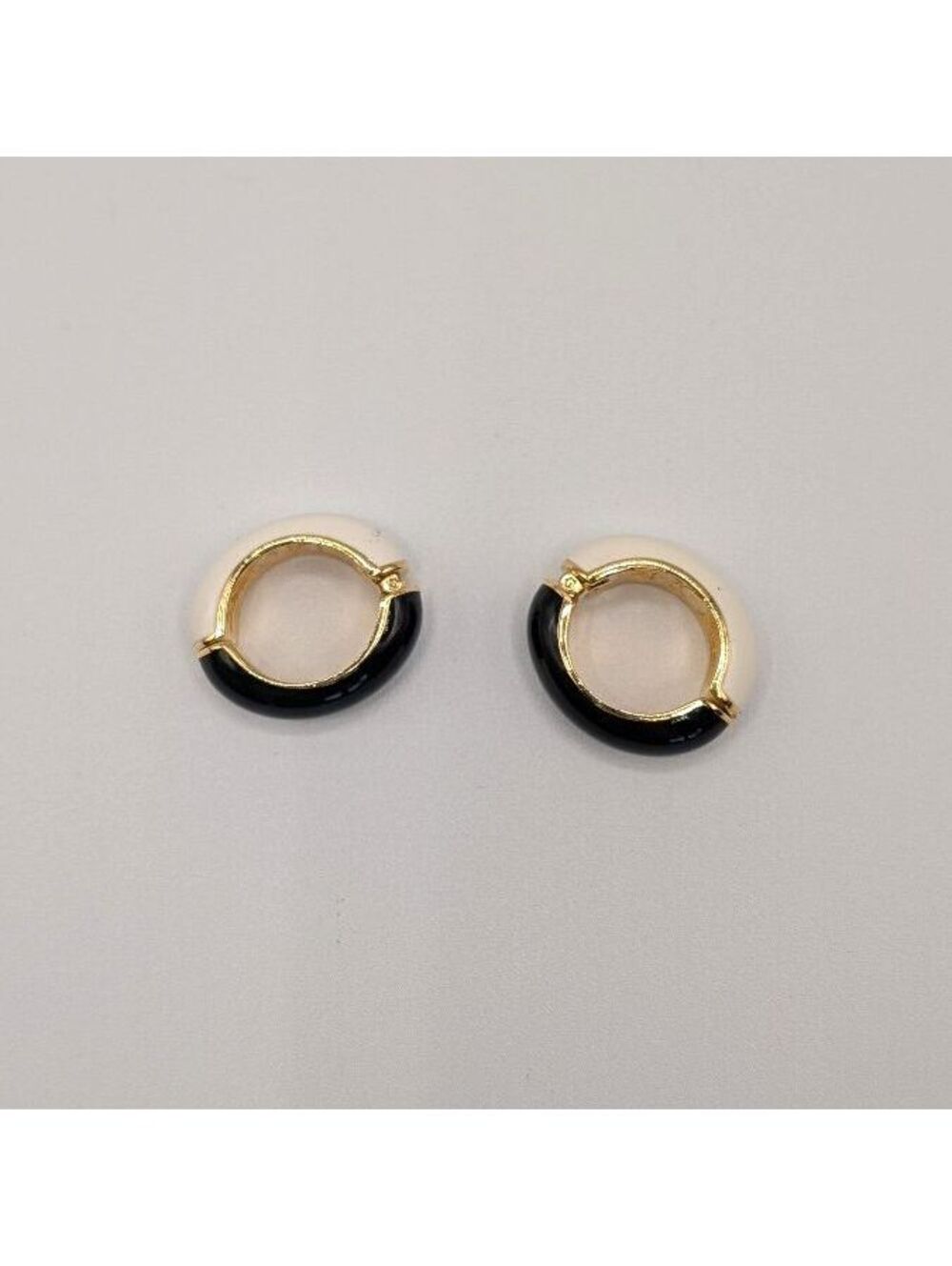 Vintage KJL Gold Tone Clip-on Earrings with Black and White Enamel